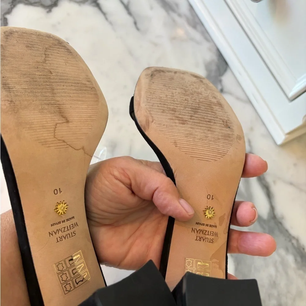 Stuart Weitzman Black Heels Ankle-Strap Sandals